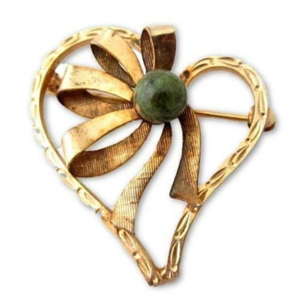 Vintage Burt Cassell 12K GF Gemstone Heart Signed Gold Filled Pendant‎ & Pin